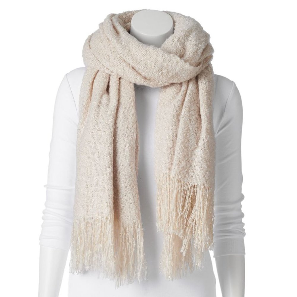 Madden Girl Ivory Fringed Boucle Blanket Wrap
